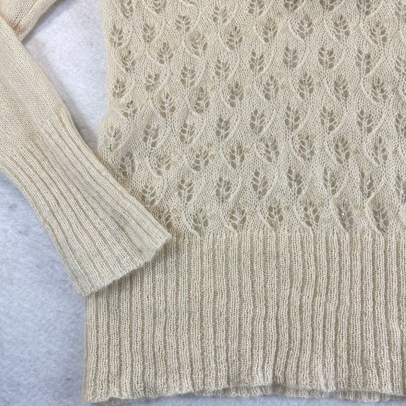 THE LOFT Womens L Cream Soft Knit Crochet Cowl Neck Long Sleeve Sweater Top - Picture 9 of 12